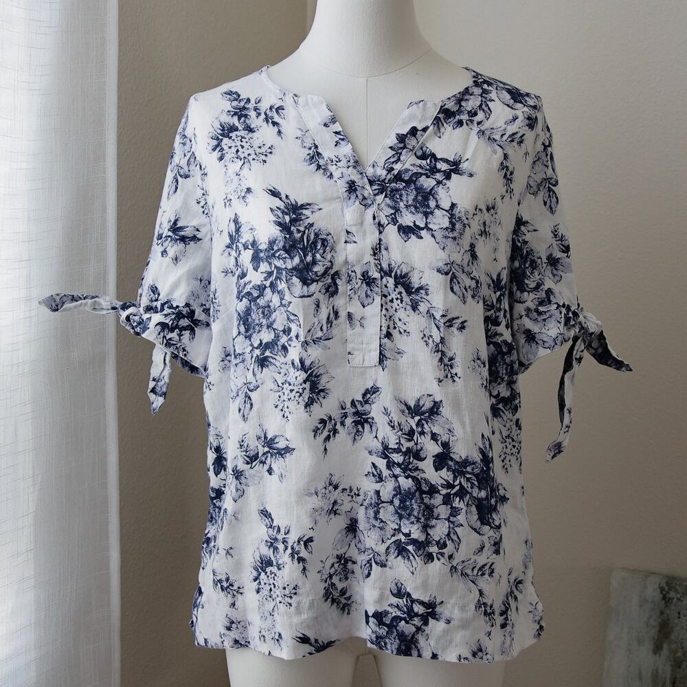 Charter Club Linen Floral Cottage Tunic Top Size M